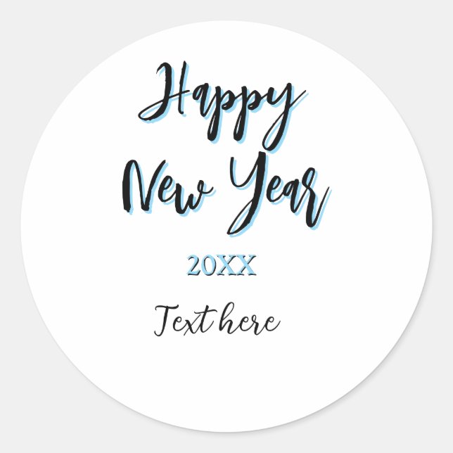 Adesivo Redondo Feliz ano novo azul preto negrito ano simples na m (Frente)