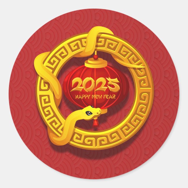 Adesivo Redondo Feliz Ano Novo Chinês 2025 (Frente)