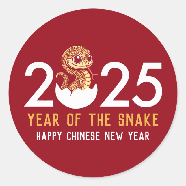 Adesivo Redondo Feliz Ano Novo Chinês da Cobra 2025 (Frente)