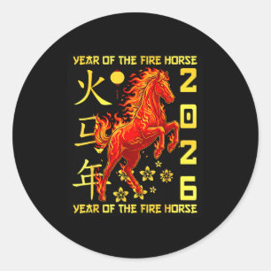 Adesivo Redondo Feliz Ano Novo Chinês do Cavalo 2026 Ano Novo Luna