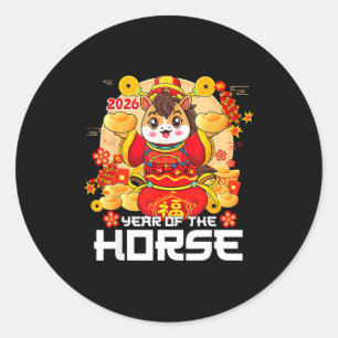 Adesivo Redondo Feliz Ano Novo Chinês do Cavalo 2026 Ano Novo Luna