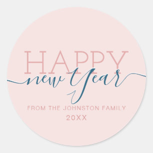 Adesivo Redondo Feliz ano novo cor-de-rosa