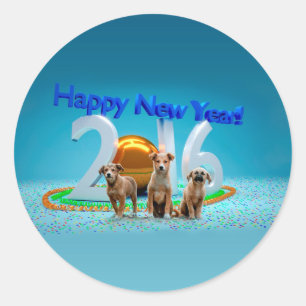 Adesivo Redondo Feliz ano novo de Desejo de 3 Cachorros Bonitos 20