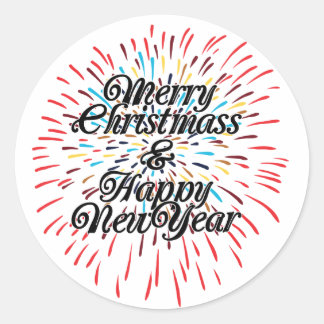 Adesivo Redondo Feliz ano novo de Natal Merry Sticker