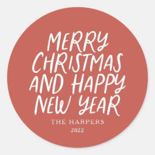 Adesivo Redondo Feliz ano novo de Natal Whimsical Red Felry