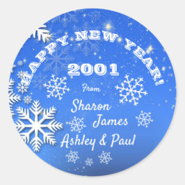 Adesivo Redondo Feliz ano novo de nome personalizado Snowflakes 20