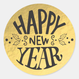 Adesivo Redondo Feliz ano novo de Script de Glam de Feriado de Fol