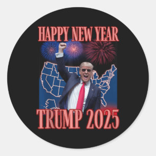 Adesivo Redondo Feliz ano novo De Trump Cute 2025 45 47 Outlaw Won