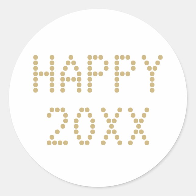 Adesivo Redondo Feliz ano novo dourado e texto personalizado branc (Frente)