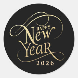 Adesivo Redondo Feliz ano novo Elegante preto Dourado