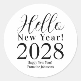 Adesivo Redondo Feliz ano novo Eve Mínimo Preto e Branco