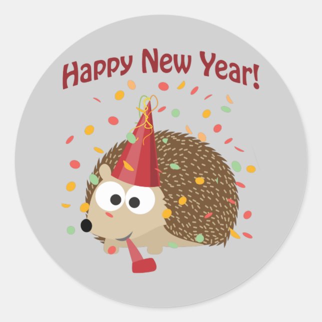 Adesivo Redondo Feliz ano novo Hedgehog! (Frente)