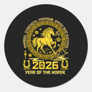 Adesivo Redondo Feliz Ano Novo Lunar Chinês Do Cavalo 2026 Zod