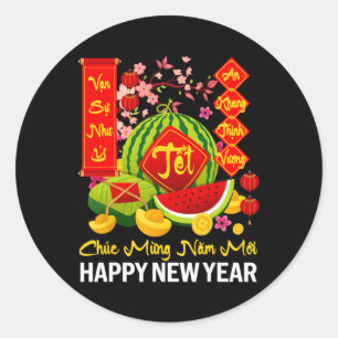 Adesivo Redondo Feliz Ano Novo Lunar Vietnamita Chuc Mung Nam Moi