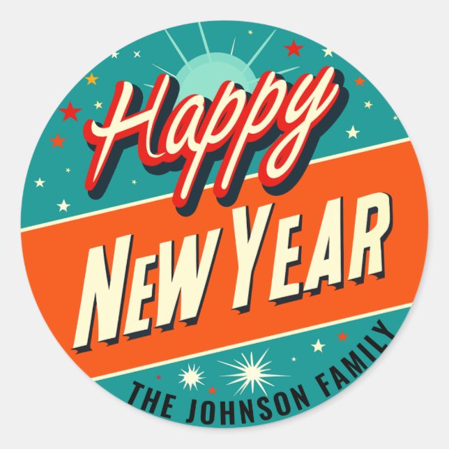 Adesivo Redondo Feliz ano novo Moderno do Século Médio (Frente)