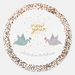 Adesivo Redondo Feliz ano novo Peace Doves Glitter Monograma
