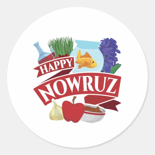 Adesivo Redondo Feliz Ano Novo Persa de Nowruz (Frente)