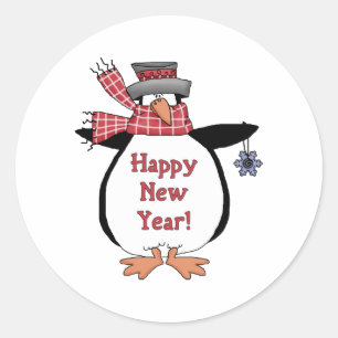 Adesivo Redondo Feliz ano novo Pinguim