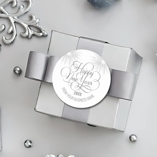 Adesivo Redondo Feliz ano novo Silver Script (Criador carregado)