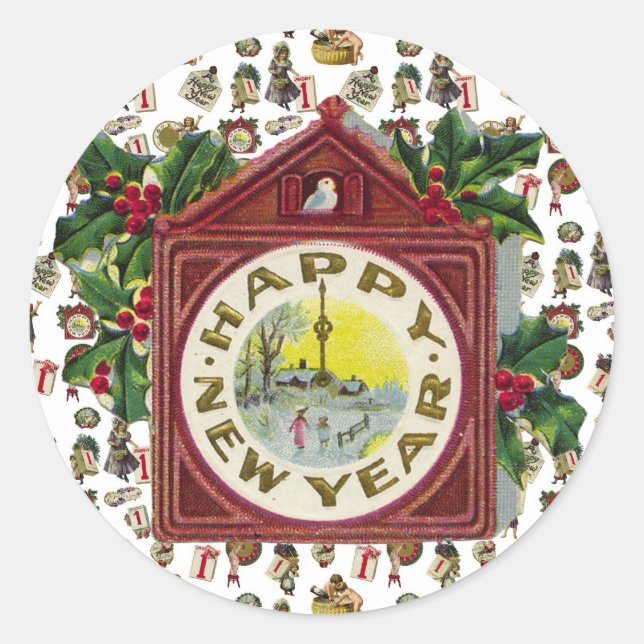 Adesivo Redondo Feliz ano novo Vintage (Frente)