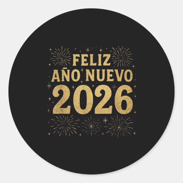 Adesivo Redondo Feliz Año Nuevo 2026 Spanish New Year Gold Firewor (Frente)