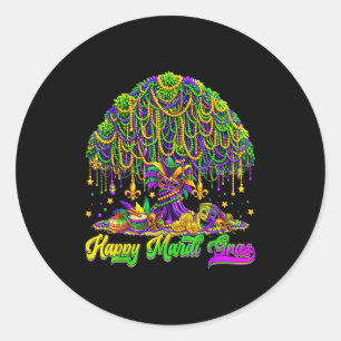 Adesivo Redondo Feliz Árvore de Mardi Gras Contas Máscara Carnaval
