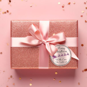 Adesivo Redondo Feliz Árvore de Natal - Papais noeis Rosa Sleigh 