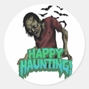 Adesivo Redondo Feliz Assalto Zombie do Dia das Bruxas