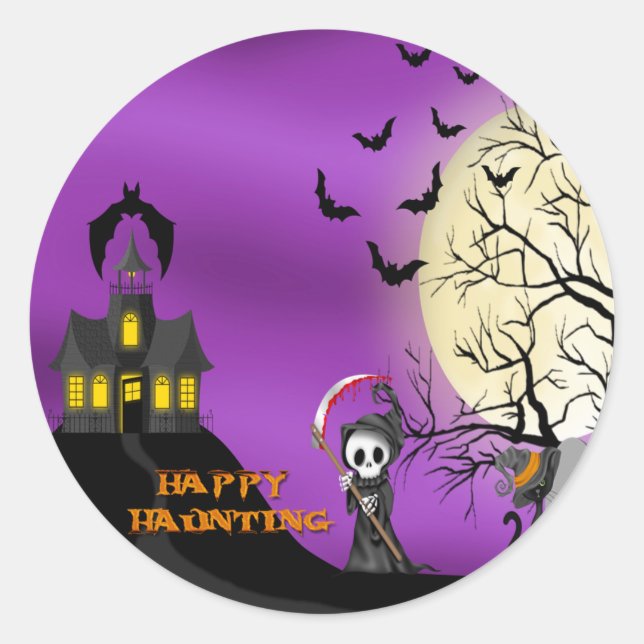 Adesivo Redondo Feliz assombro dos selos de envelopes de papel (Frente)