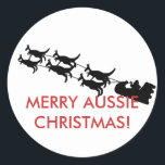 Adesivo Redondo Feliz Aussie Christmas Sticker<br><div class="desc">Vinheta de presentes de Natal australiano</div>