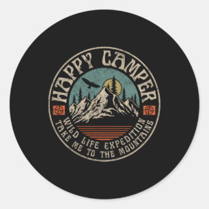 Adesivo Redondo Feliz Aventureiro Retro Camping Vintage Montanhism