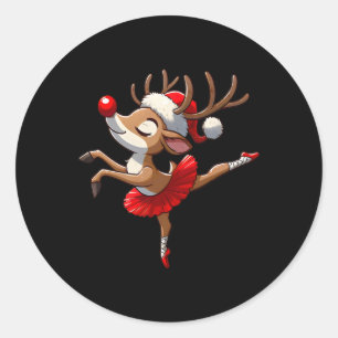 Adesivo Redondo Feliz Balé de Natal Reindeer Dançando Balé Tea
