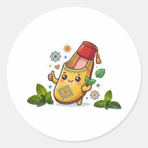 Adesivo Redondo Feliz Balgha Marroquina Kawaii - Amarelo Tradicion