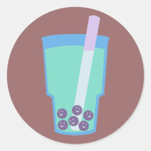 Adesivo Redondo Feliz Boba Tea Bubbles