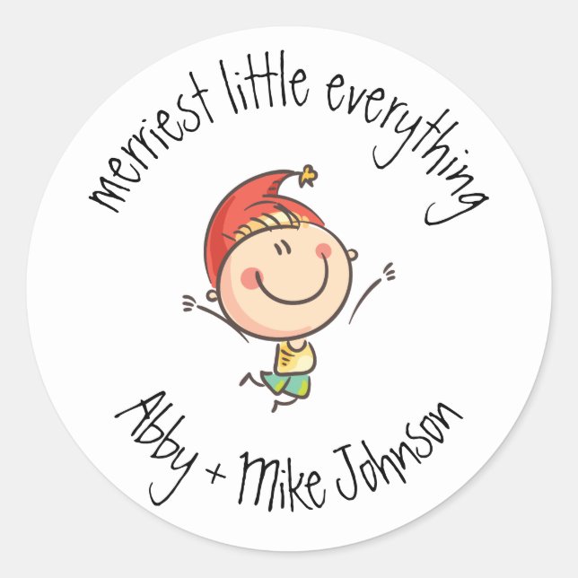 Adesivo Redondo Feliz Bonita Tudo Ilustração do Chapéu Elf Santa (Frente)