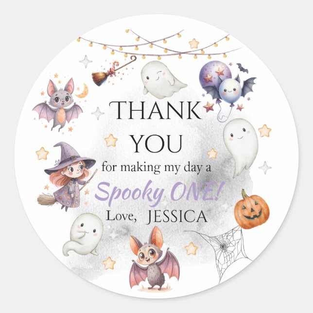 Adesivo Redondo Feliz Boo Halloween Obrigado Sticker - Fantasma Bo (Frente)