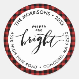 Adesivo Redondo Feliz Bright Buffalo Xadrez Natal Seu Endereço