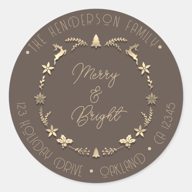 Adesivo Redondo Feliz Bright Family Address Deer Stars Dourado Bro (Frente)