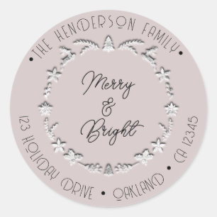 Adesivo Redondo Feliz Bright Family Address Deer Stars Silver Rosa