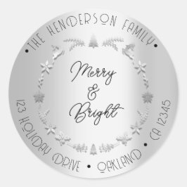 Adesivo Redondo Feliz Bright Family Address Wreath Cinza Silver