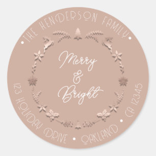 Adesivo Redondo Feliz Bright Family Address Wreath Deer Rosa cor-d
