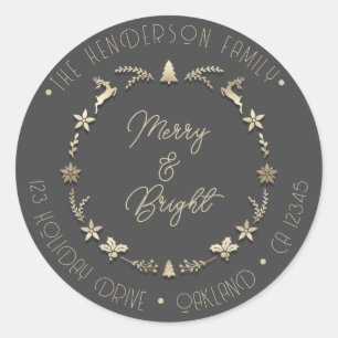 Adesivo Redondo Feliz Bright Family Endereço Deer Stars Cinza Dour