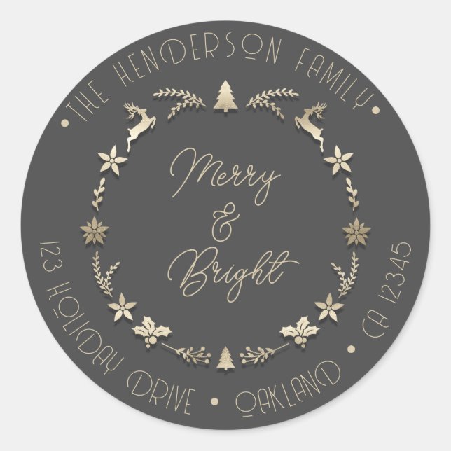 Adesivo Redondo Feliz Bright Family Endereço Deer Stars Cinza Dour (Frente)