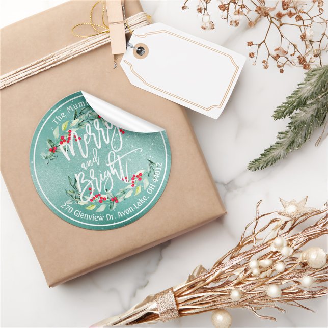 Adesivo Redondo Feliz Bright Felry Natal Holly Endereço Floral (Criador carregado)