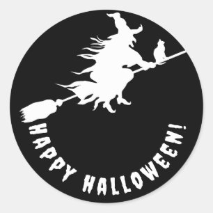 Adesivo Redondo Feliz bruxa branca negra de halloween