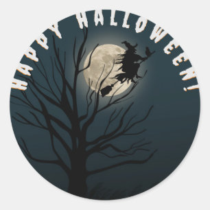 Adesivo Redondo Feliz bruxa branca negra de halloween