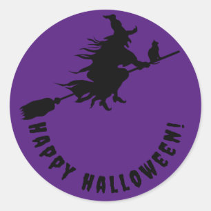 Adesivo Redondo Feliz bruxa roxa de halloween
