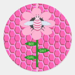 Adesivo Redondo Feliz Bumblebee de Aniversário Rosa