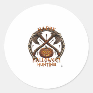 Adesivo Redondo Feliz Caça de Halloween Abóbora Machados Cruzados