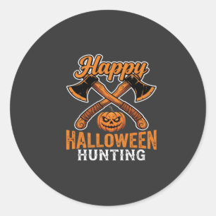 Adesivo Redondo Feliz Caça de Halloween Machados Cruzados Abóbora